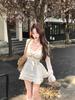 Double suit, middle invisible zipper, pure desire design embroidery dress, women's autumn long-sleeved waist skirt