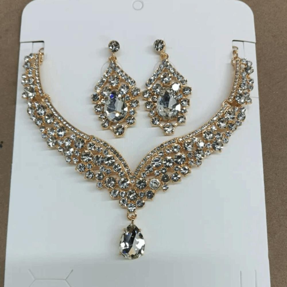 Baroque Style Necklace Earring Set Rhinestone Pearl Necklace Water Drop Bridal Jewelry Set  Wedding