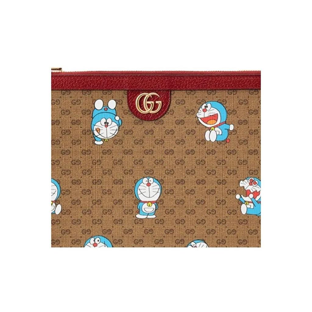 Gucci X Doraemon Collaboration Monogram Logo Canvas & Leather Clutch Unisex Style Ebony/Red