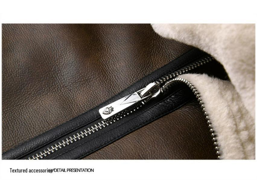 Men's Trendy Shearling & PU Leather Motorcycle Jacket - Autumn/Winter Short Lambswool Outerwear