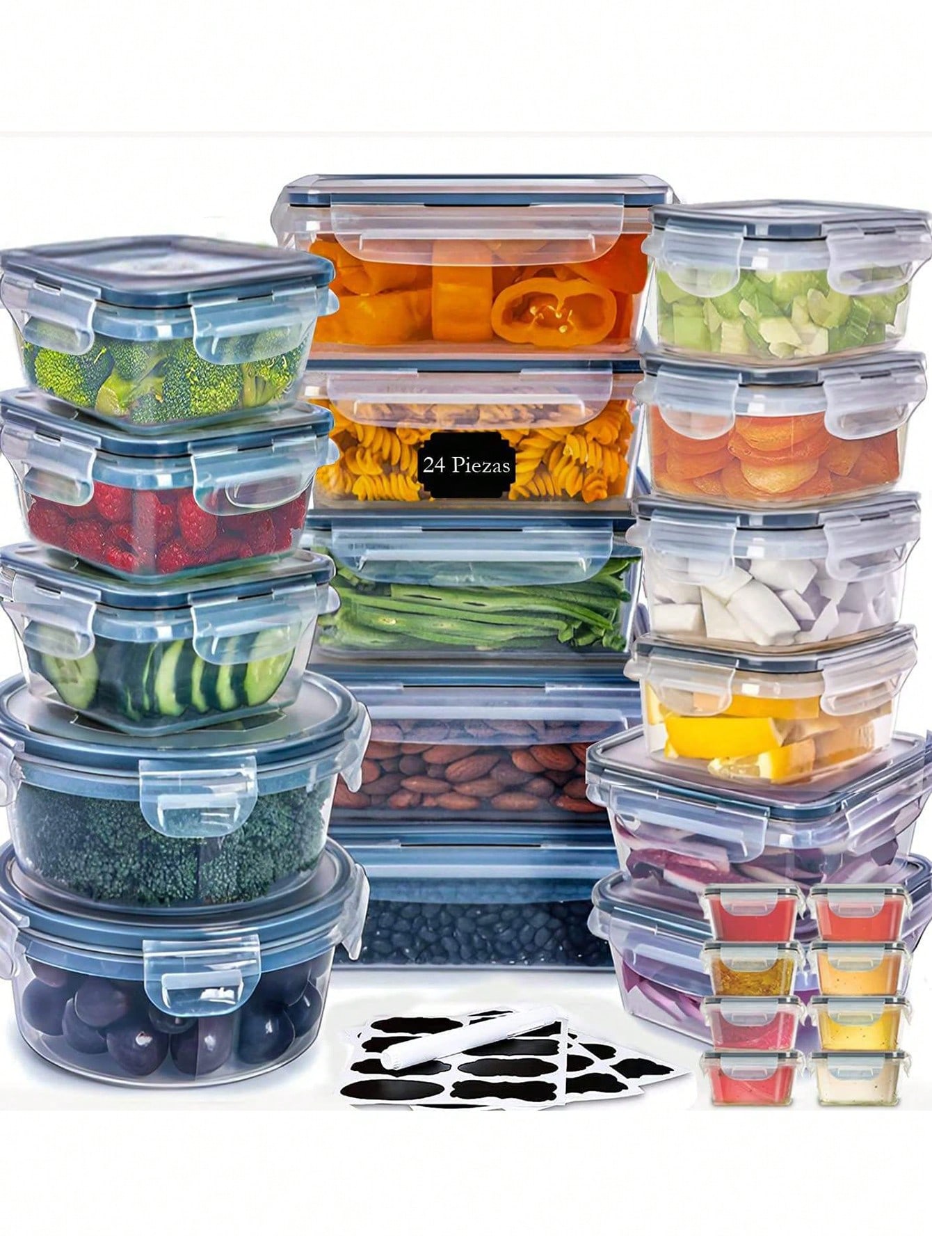 

US Warehouse Quick Ship 24-Piece Leakproof Food Storage Container Set, Airtight Lids Transparent BPA-Free for Kitchen