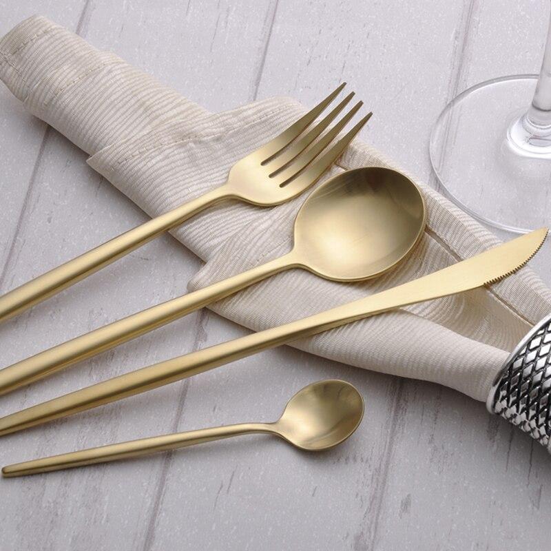 JANKNG 24 Pcs/ Set Gold Dinner Set Golden Cutlery Set 18/10 Stainless Steel Dinner Fork Knife TeaSpoon Silverware Service for 6