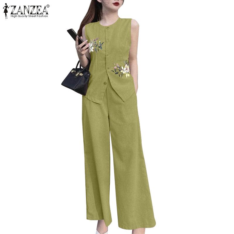 

ZANZEA Женские майки и брюки с принтом, повседневные комплекты костюмов из двух предметов S жёлтый