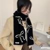 Double-Sided Bowknot Knitted Scarf Thickened Cashmere Scarves New Winter Wool Scarf  Women
