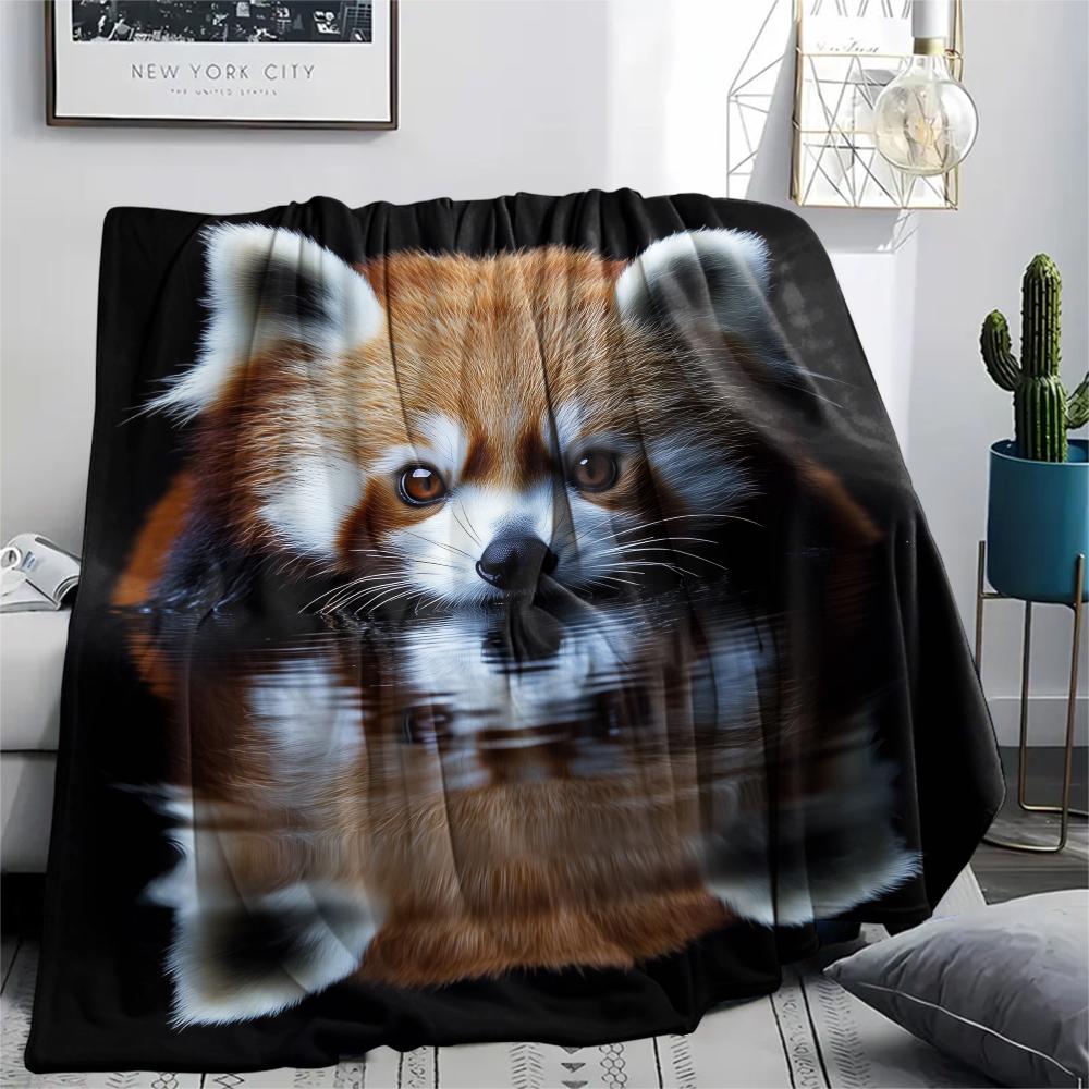 Black Red Panda pattern Flannel Blanket, High quality Comfortable for All Seasons, Home Decor, Warmth and Comfort, Perfect for Gifts.