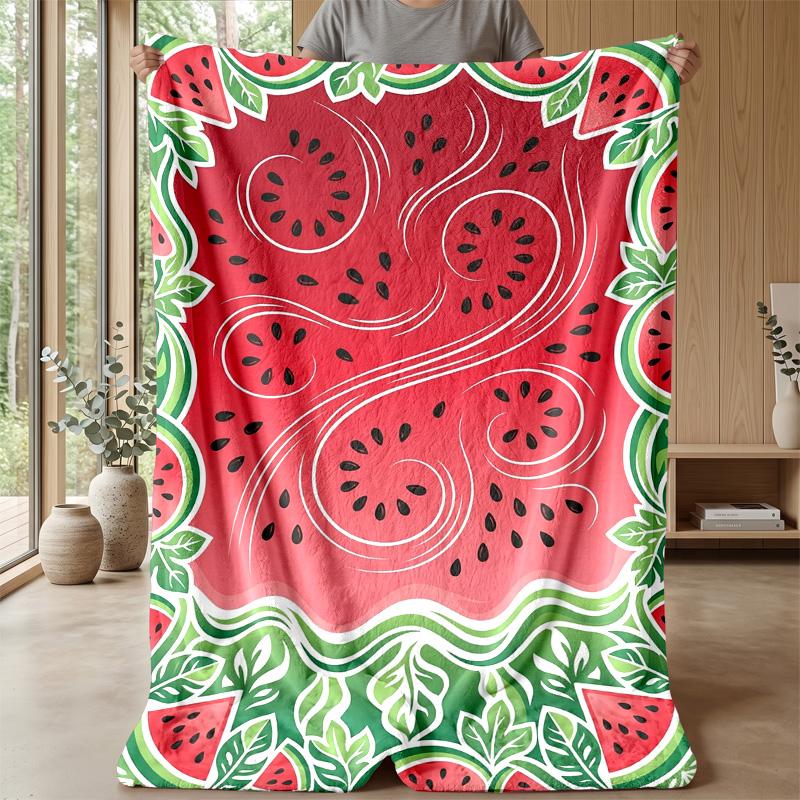 Watermelon Harvest Festival Theme Blanket Lightweight Warm Flannel Blanket Decorative Throw Blanket for Home Decoration