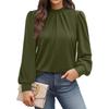 Spring Autumn Stand Collar Loose Casual Elegant Pullover Blouse Women Long Sleeve Solid Color Folds Shirt Top