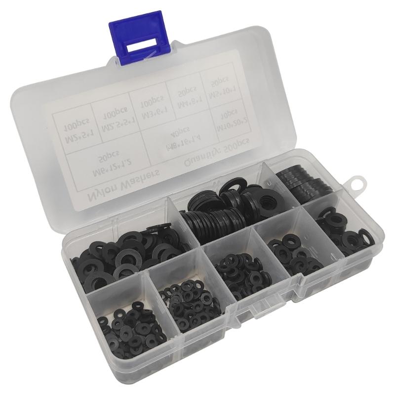 Pack of 500 Plastic Washers Washers Black Nylon Spacer Sleeves Plastic Washers Assortment Spacers 8 Size Washers Set