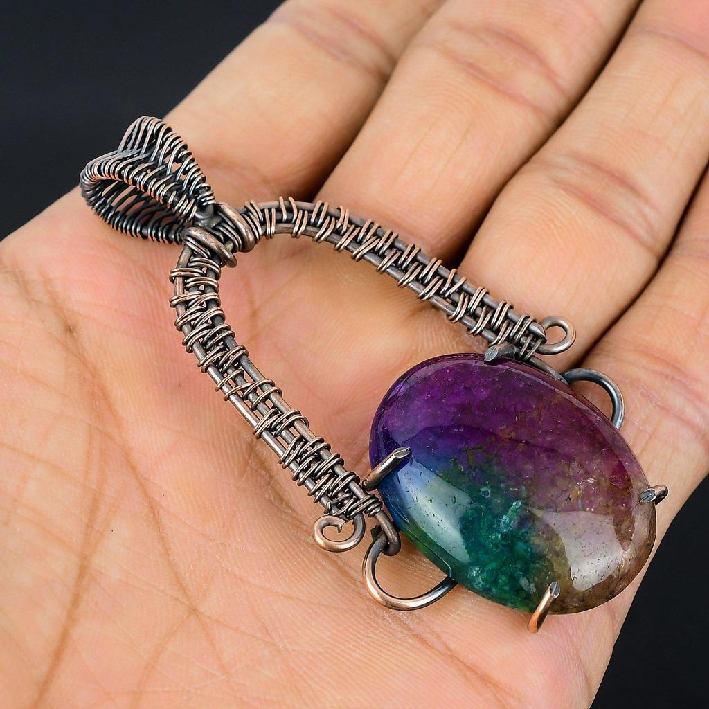 Rainbow Solar Quartz 999 Copper Wire Wrapped Pendant, Handmade Gemstone Pendant Jewelry, Gifts For Wife Brand New Pendant
