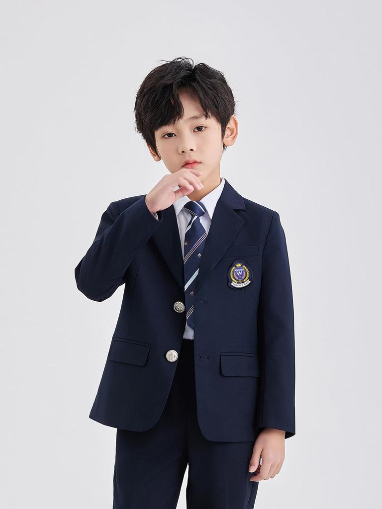 Clothing School Uniform Blazer Set for Elementary School Boys Halloween Cosplay Fashion Jacket for School Festival Navy 120 [Qichenk] Children's - -