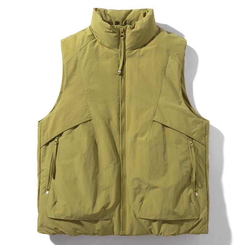 Men 50% White Duck Down Vest, Stand Collar Zip Up Padded Gilet Multi-Pocket Casual Outdoor Waistcoat