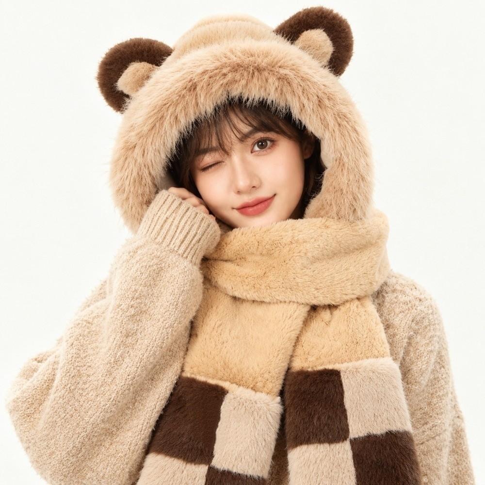 Three-in-One Women's Hat Scarf Thickened Winter Hat Scarf Warm Ear Protection Hat Winter