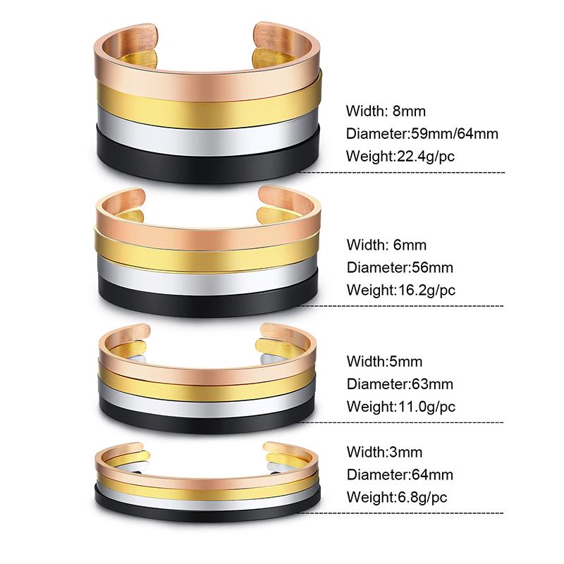 3-10MM Mansjettarmbånd for Menn Kvinner, Gull Kobber Svart Farge Rustfritt Stål Mansjettarmbånd, Klassiske Trendy Zirkon Gaver
