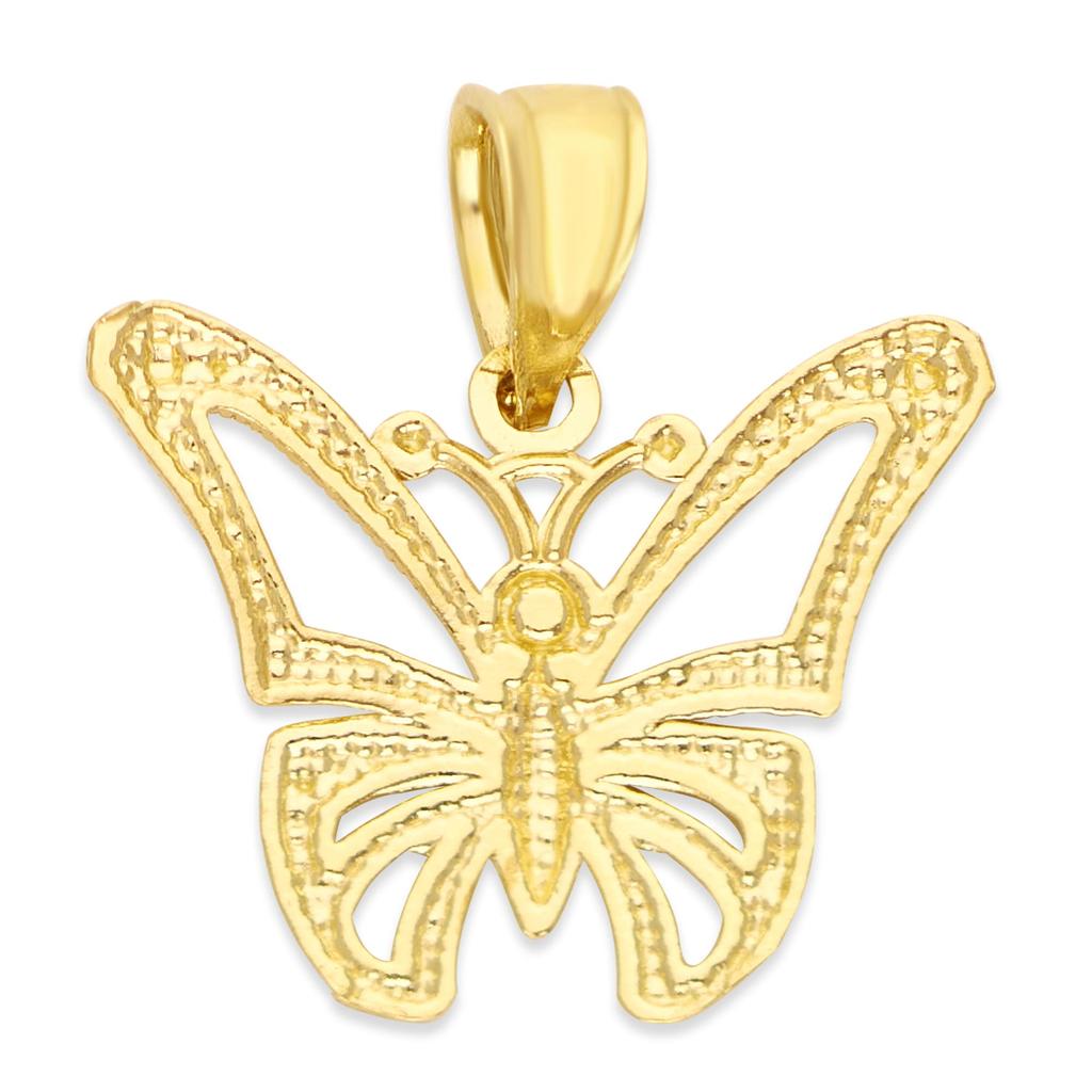 10K Real Solid Gold Butterfly Pendant Necklace with Milgrain and Diamond Cut Finish, Elegant Animal Charm, Fashion Jewelry for Women, Symbol of Hope