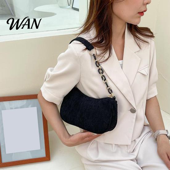 Corduroy Purse Women Shoulder Bag Stylish Top Handle Crescent Retro Style Handbag Simple Armpit for Shopping Commuting Dating