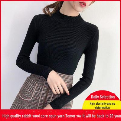 2022 Women's Black Half-High Collar Slim Fit Knitted Sweater for Spring & Autumn