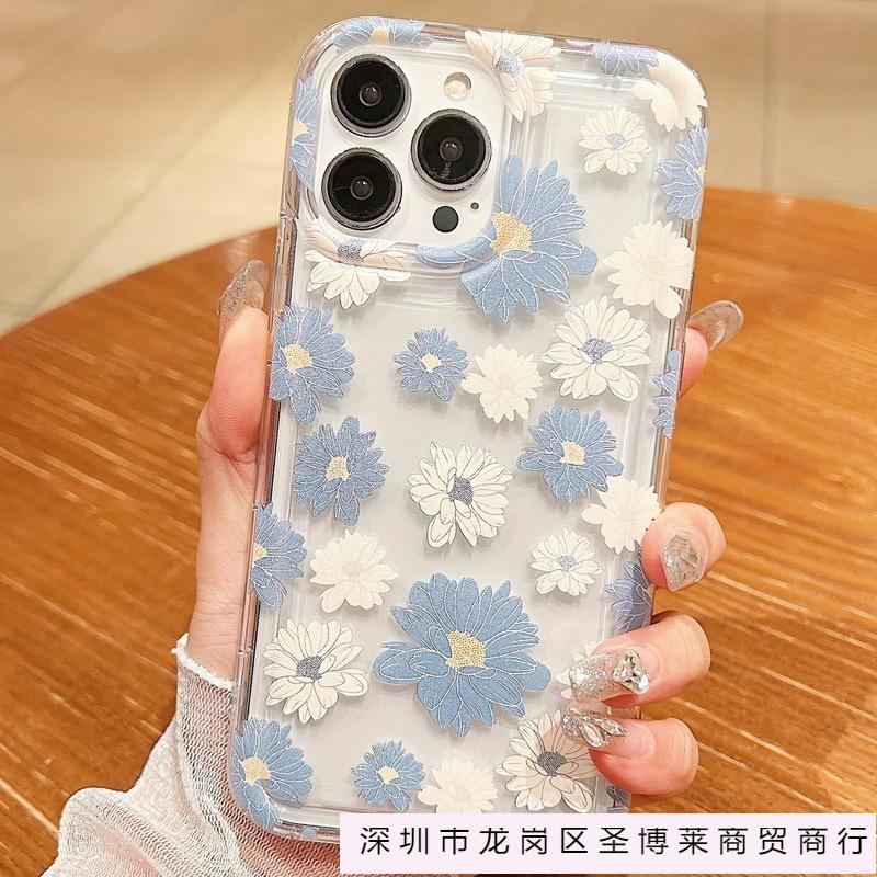 Blue and white flower for apple 16/15/14/13/12promax shock absorber airbag mobile phone case iphone11 soft 78