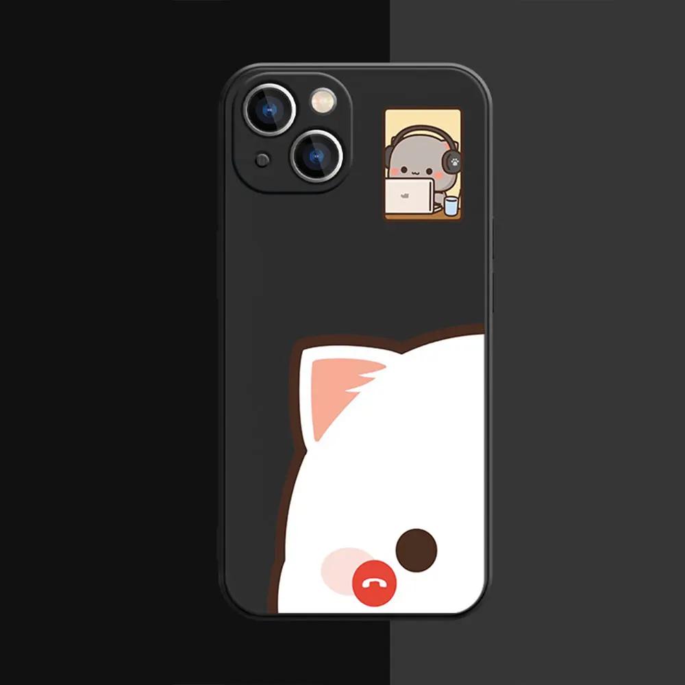 Cute Couple Cats on Call Pattern Phone Case for iPhone 17 16 15 14 13 12 11 16E Series Pro Max Plus Double Layer Protection