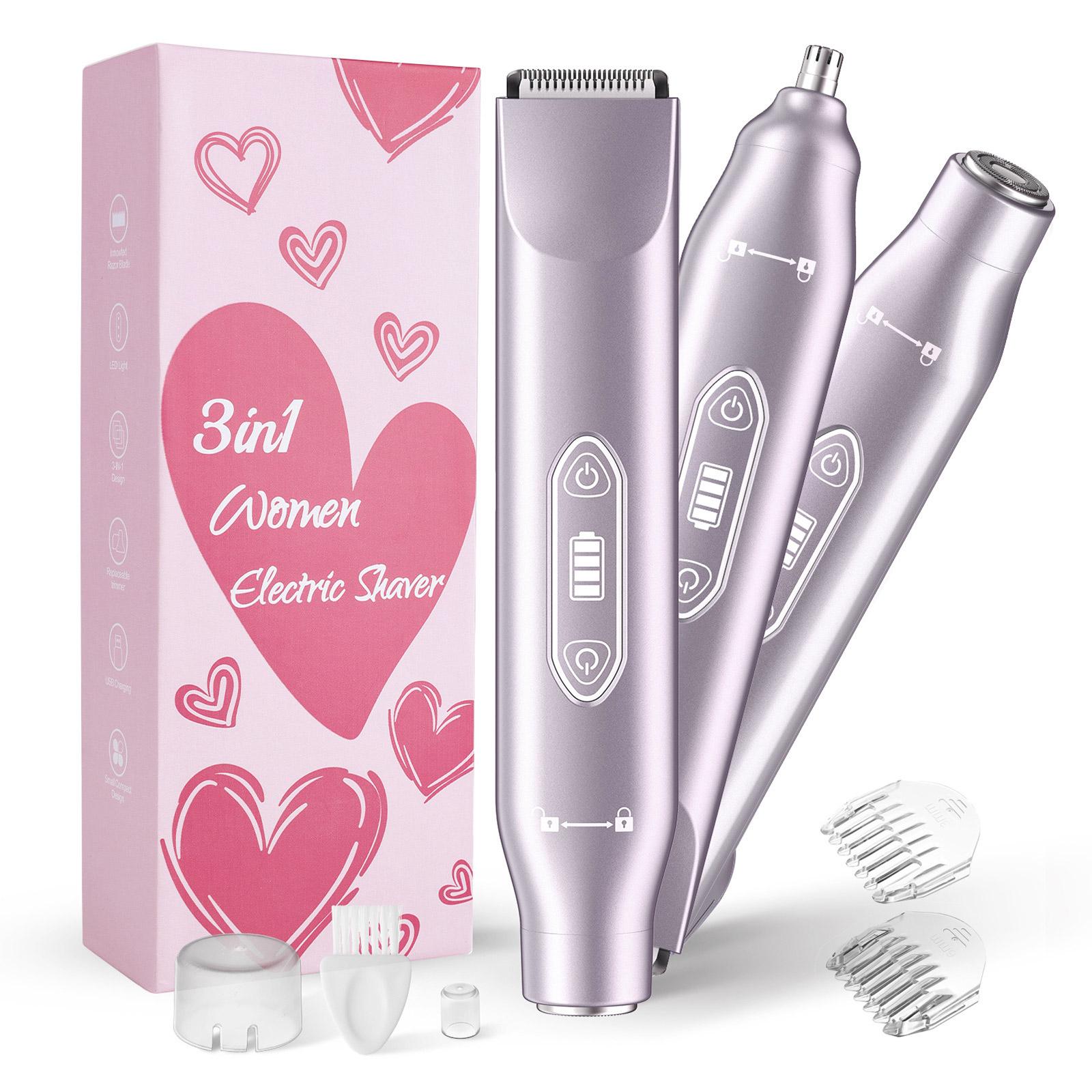 

3in1 Electric Shaver for Women Bikini Trimmer Nose Hair Trimmer Body Grooming Kit Rechargeable Waterproof Personal Care Device One Size