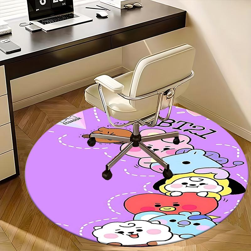 BT21 K-Pop Chair Mat Round Rug-Office Carpet, Machine Washable, Non-slip, Suitable for Living Rooms, Bedrooms