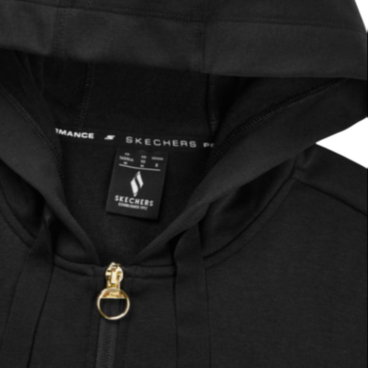 Skechers Solid Color Zip-Up Hooded Loose Sports Jacket Women jackets Carbon-Black P124W003-0018