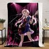 A Girl Passionately Playing Bass On Stage Under Pink Spotlight Effects. for All Seasons Blanket Lunch Break Throw Gift