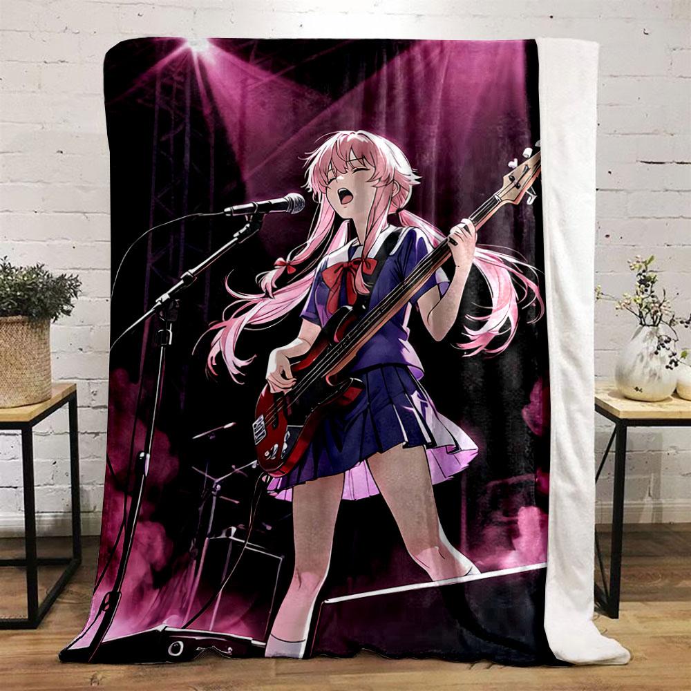 A Girl Passionately Playing Bass On Stage Under Pink Spotlight Effects. for All Seasons Blanket Lunch Break Throw Gift