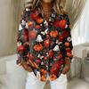 Women’s Long Sleeve Button Down Shirt with Halloween Print Turn Down Collar Casual Fit Blouse Top for Daily Wear