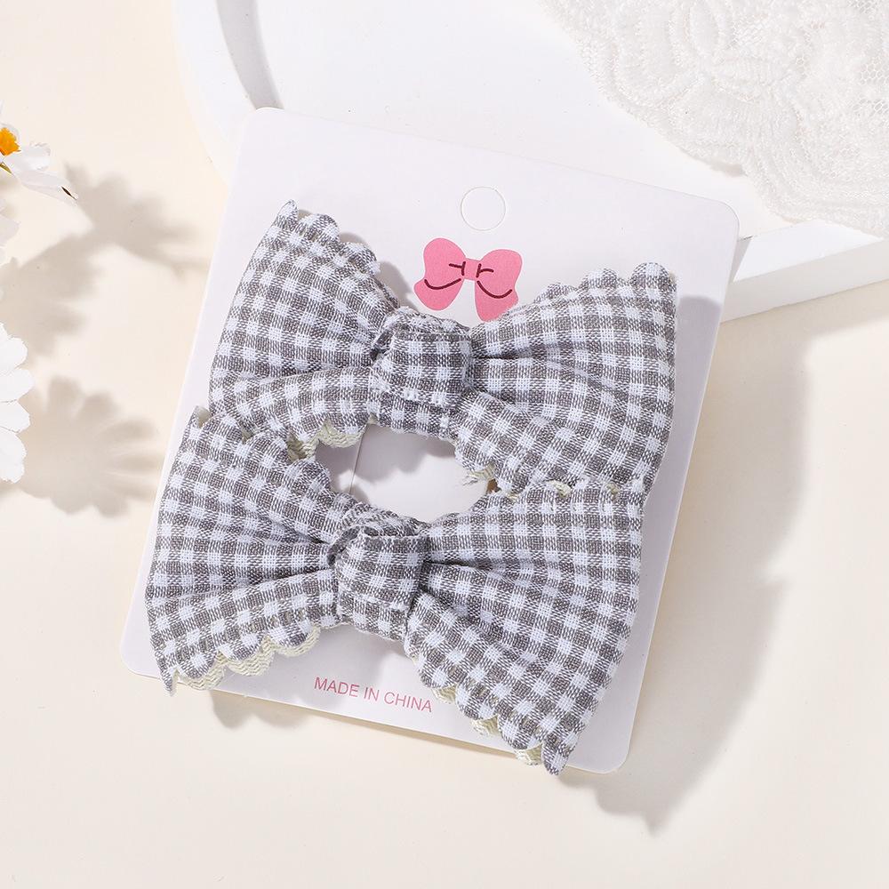 Shrimp Skin Baby Girl Cute Hairpin Set Pink Plaid Lace Bow Clip Hair Accessories 5058