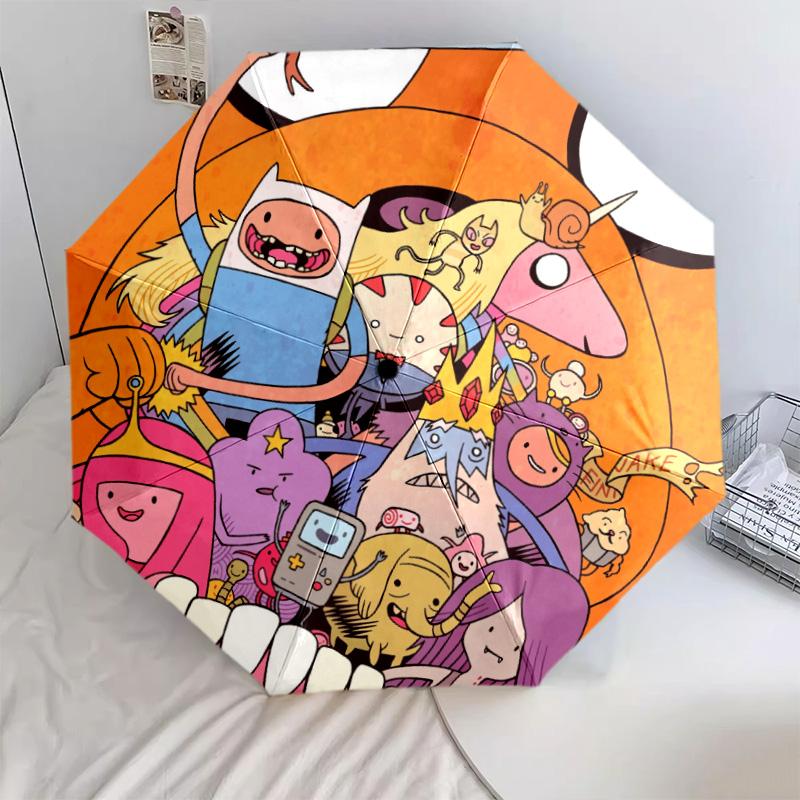 Adventure Time Pattern, Automatic Folding Umbrella, Portable and Foldable Design, 8 Ribs, a Christmas or Birthday Gift.