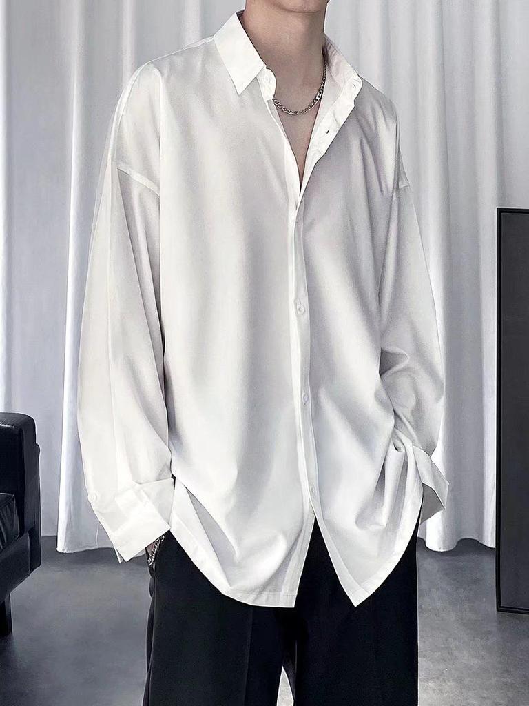 Korean Style Men's Trendy Wrinkle-Free Chiffon Long Sleeve Shirt