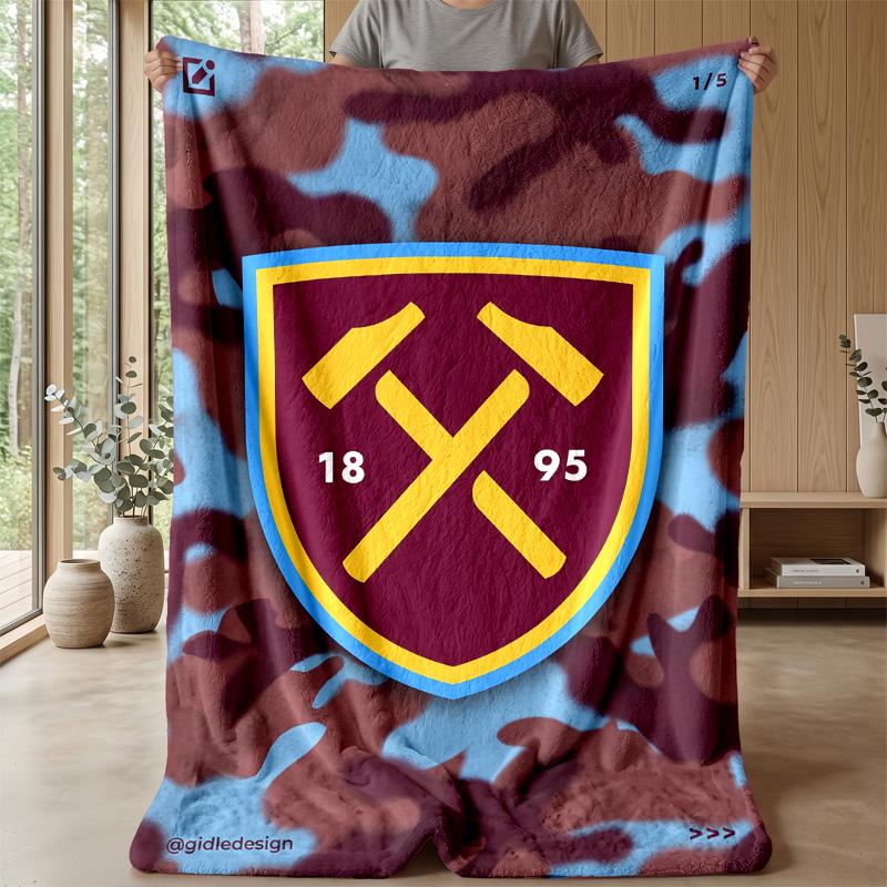 Coperta in Flanella con Stampa West Ham United, Morbida Calda Leggera Coperta da Divano Letto Campeggio