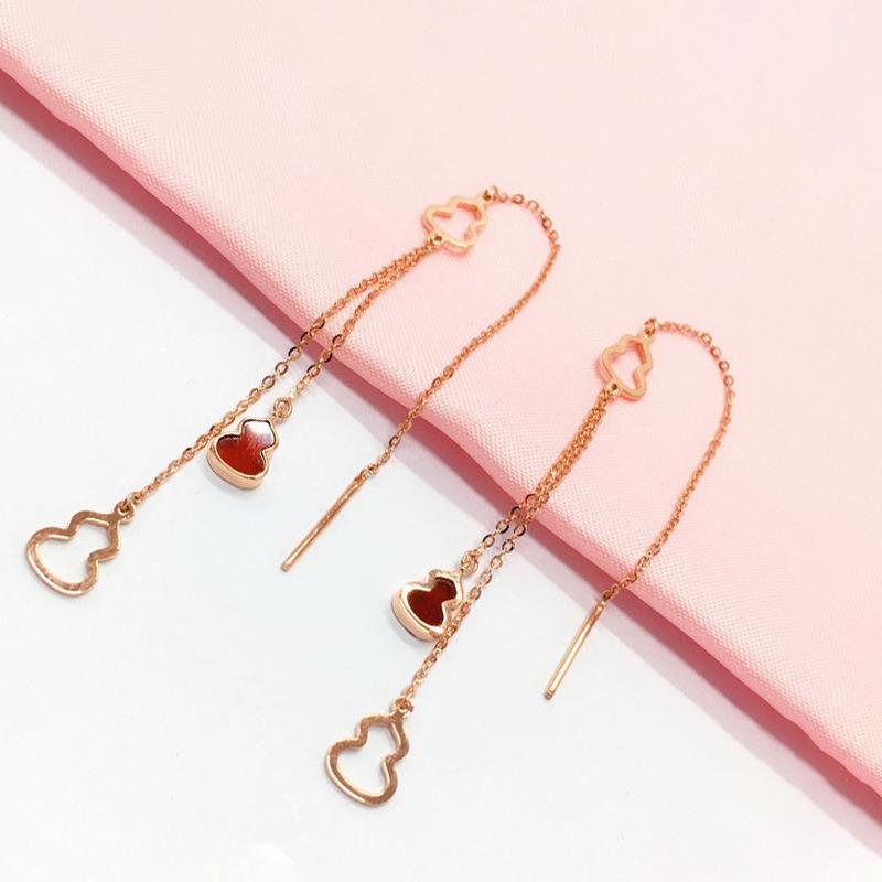 Exquisite Rose Gold-Plated Russian Red Gourd Long Earrings Women S 585 Purple Gold Exquisite Versatile Women S Earrings