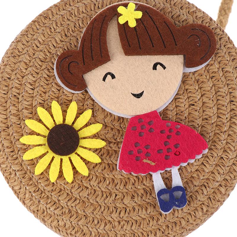 Children Flower Girl Straw Bag Crossbody Bag Handmade Woven Messenger Bag Straw Handbag Shoulder Bag Summer Kids Coin Purse