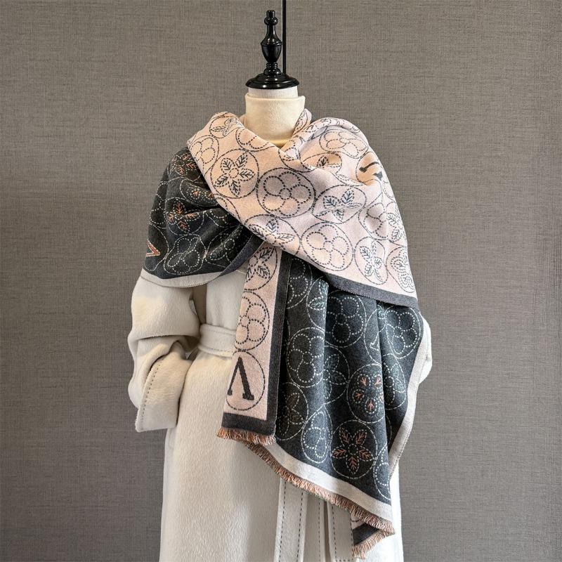 Autumn and Winter New Scarf Women's High-end Floral Letter Jacquard Scarf Versatile Cold-proof Warm Shawl