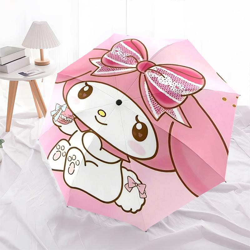 1pc My Melody Automatic Opening/Closing Umbrella with Lace Bow Design - Portable Three-Fold Design, 8-Bone Iron Frame Outdoor Umbrella, Perfect Gift F