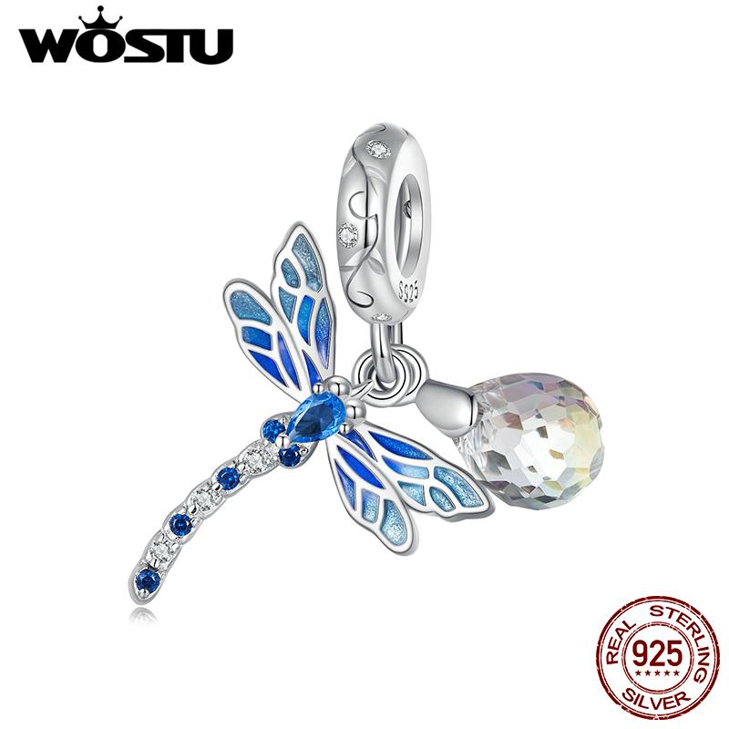 WOSTU 925 Sterling Silver Color Changeable Flower Pendant Charm Bee Hanging Beads for Women Bracelet & Bangle DIY Fine Jewelry