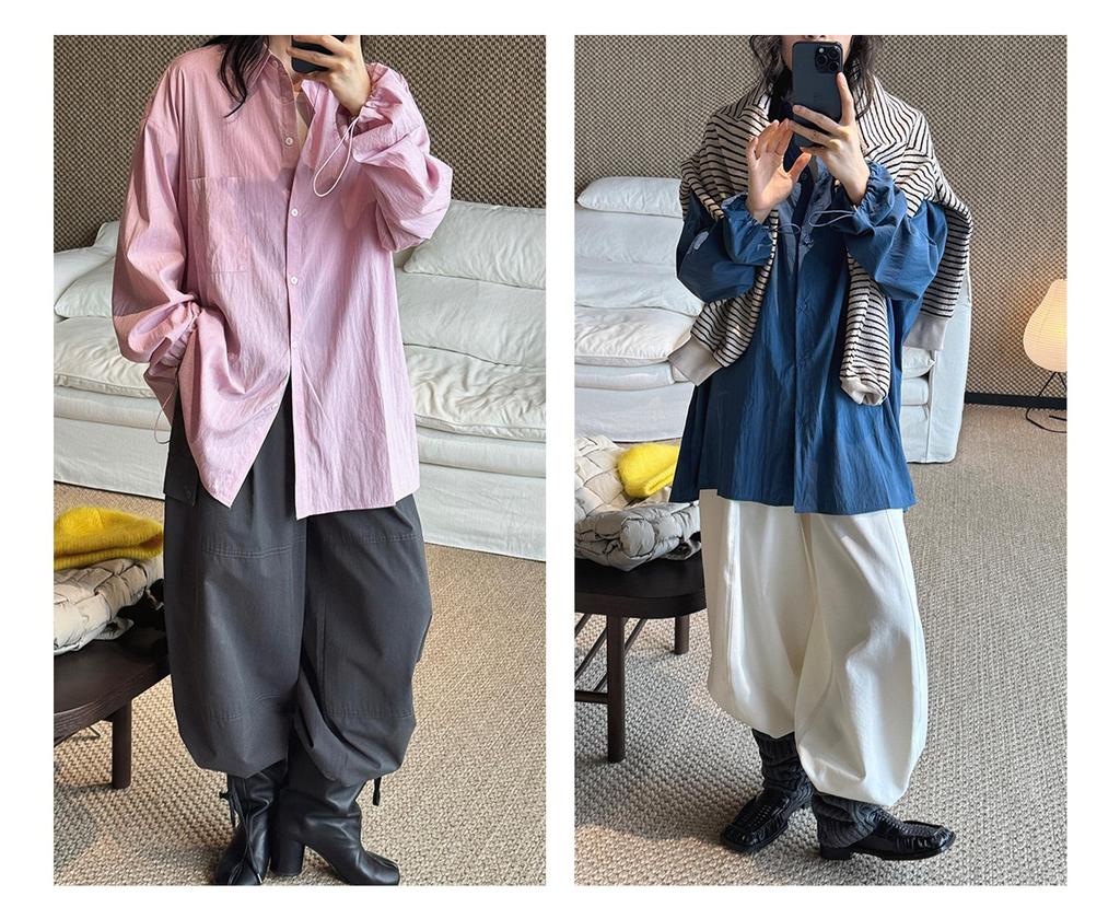 Louvre Early Spring Korean Style Lapel Drawstring Long Sleeve Loose Shirt for Women