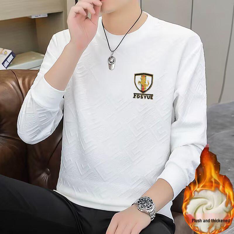 

Stylish Men s Autumn/Winter Round Neck Plus Velvet Jacquard T-shirt 2XL