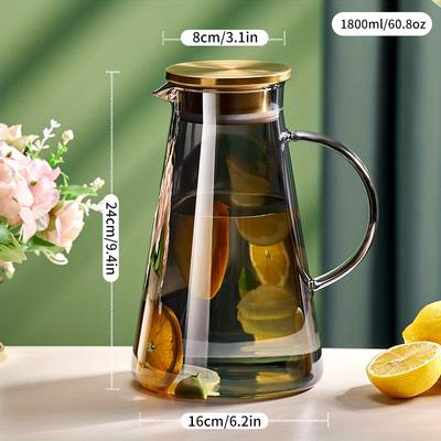 1 τεμ 1800ml/60,8oz Διαφανές γυάλινο μπουκάλι κρύου νερού Βραστήρας νερού μεγάλης χωρητικότητας με λαβή και φίλτρο που θερμαίνεται με ηλεκτρική κεραμική κουζίνα Κατάλληλη F