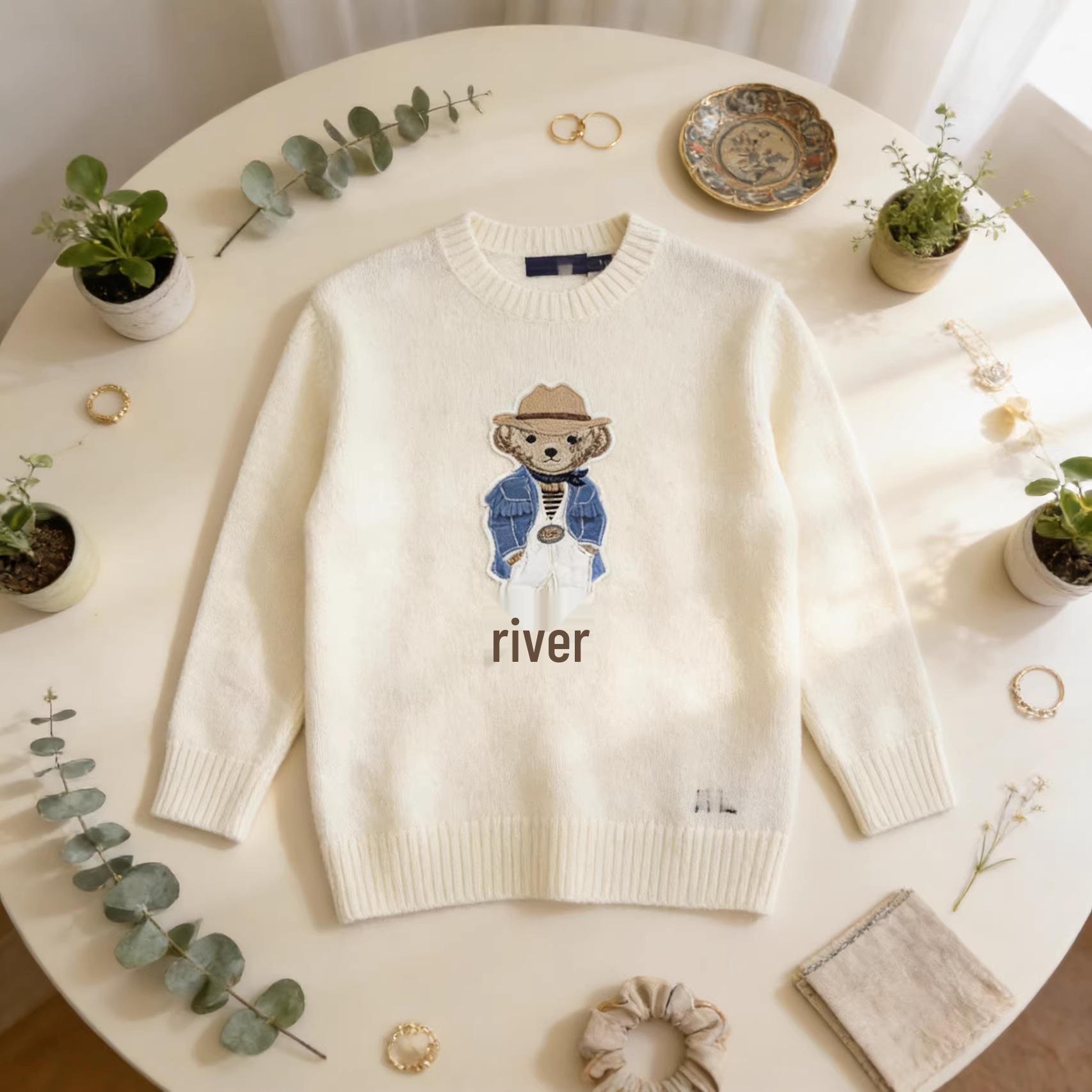 

R Denim Little Bear Pattern Round Neck Knit Top, 2025 Edition, In-Stock & Ready to Ship Large сірий колір