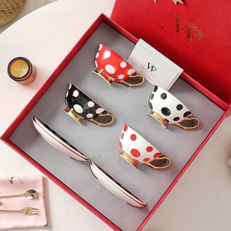 WOOCH Легкая роскошь Керамический набор из чашки и блюдца в горошек Подарочный набор