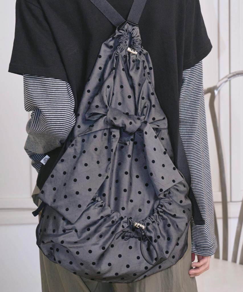 The Green Lab Ribbon String Dot Backpack [Grey]