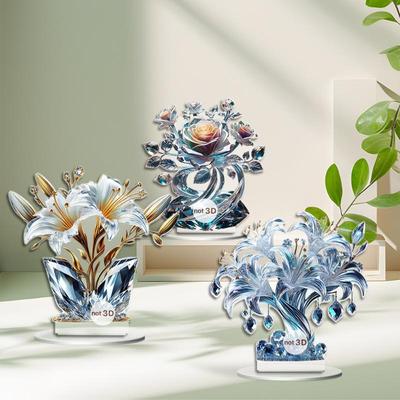 Decorazione Tavolo Fiore di Gigli e Rose Cristallo Piatto Acrilico 2D Adatta per Caffetteria Vetrina Soggiorno Ufficio Decorazione Regalo