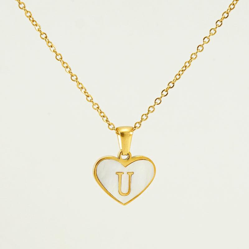 Personalized Heart Letter Necklace: Stainless Steel & Natural Shell Clavicle Chain