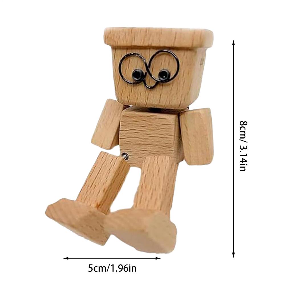 Desk Wooden Figure Shaking Feet Wooden Doll Human Shape Funny Sculpture Dashboard Movable Ornament for Study Travel Road Trip