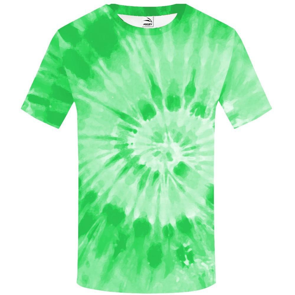 Summer new men's round neck 3D printed short sleeved t-shirt with digital multi-color tie dye