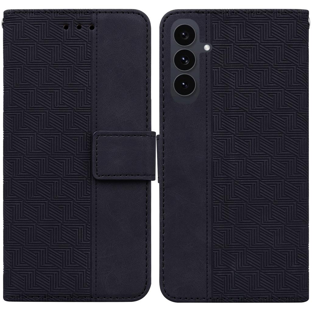 For Samsung Galaxy S25 FE Case Geometry Pattern Leather Wallet Phone Cover with Wrist Strap