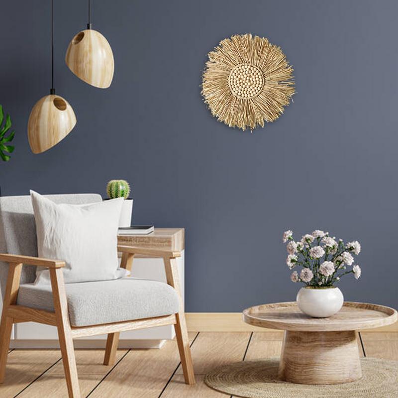 Natural Raffia Woven Bohemian Wall Decoration 40CM Round Wall Accents Handmade Scandinavian Hanging Decoration Boho Home Decor