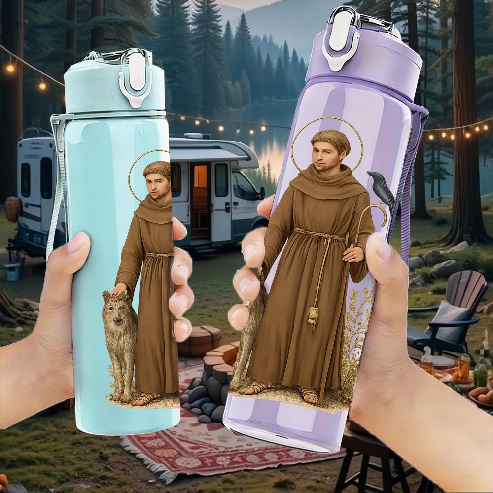 1PC Monk Robe Religious Portrait 750ml Color Plastic Sports Water Bottle Leakproof Flip Straw Lid Suitable for Sports Office Home Use
